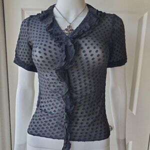 Lafayette 148 Black Silk Sheer Short Sleeve Blouse